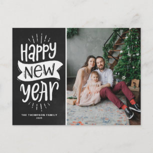 Rustic Typography Fake Chalkboard Happy New Year Holiday Postcard