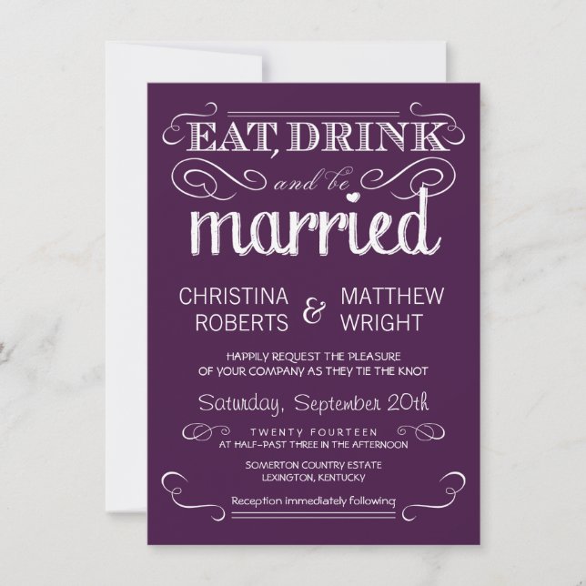 Rustic Typography Plum Purple Wedding Invitations (Front)