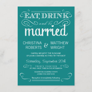 Rustic Typography Teal Blue Wedding Invitation
