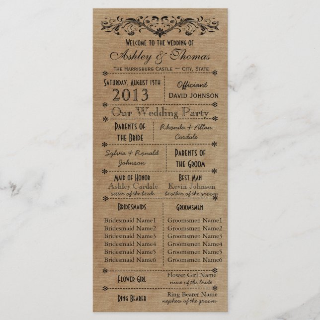 Rustic Typography Wedding Programs 6 Bridesmaids Programme (Front)