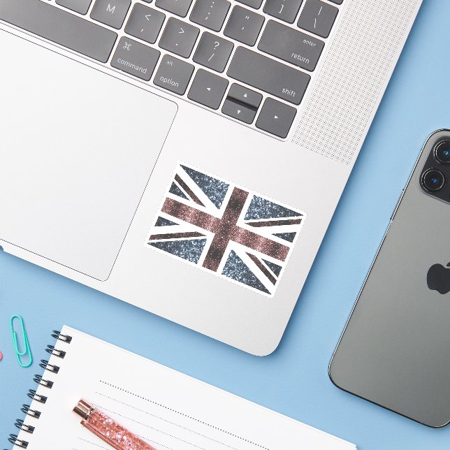 Rustic UK flag red blue sparkles glitters (Laptop w/ iPhone)