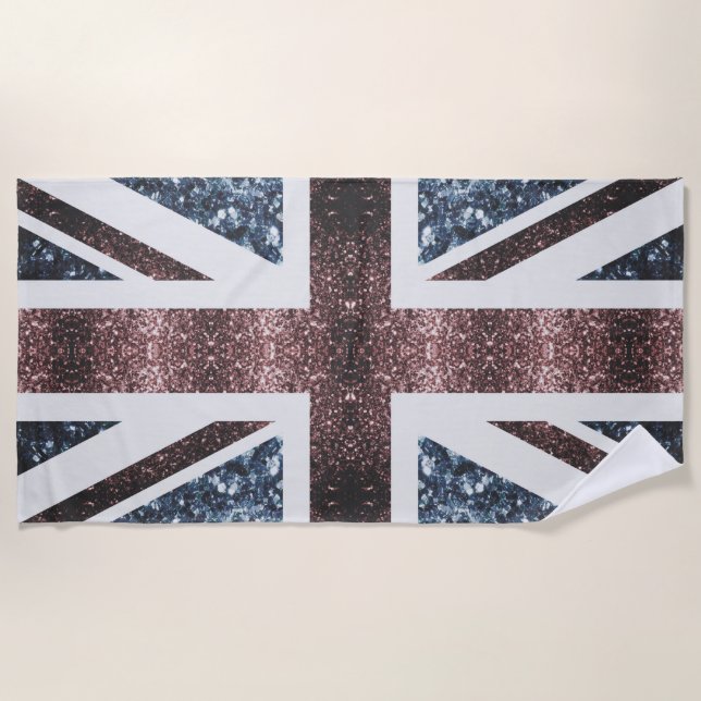 Rustic UK flag red blue sparkles glitters Beach Towel (Front)