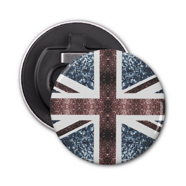 Rustic UK flag red blue sparkles glitters Bottle Opener (Front)
