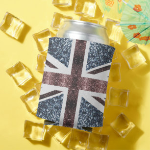 Rustic UK flag red blue sparkles glitters Can Cooler