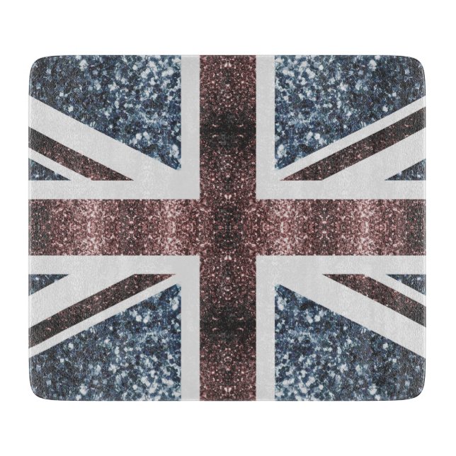 Rustic UK flag red blue sparkles glitters Cutting Board (Front)