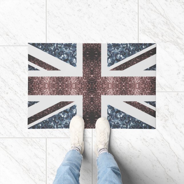 Rustic UK flag red blue sparkles glitters Doormat (Indoor)