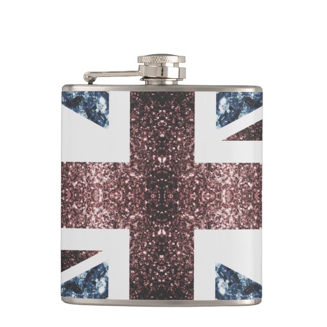 Rustic UK flag red blue sparkles glitters Hip Flask (Front)