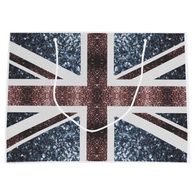 Rustic UK flag red blue sparkles glitters Large Gift Bag (Front)