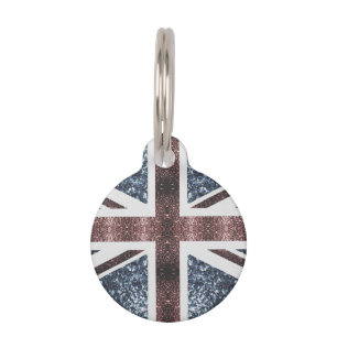 Rustic UK flag red blue sparkles glitters Pet Tag