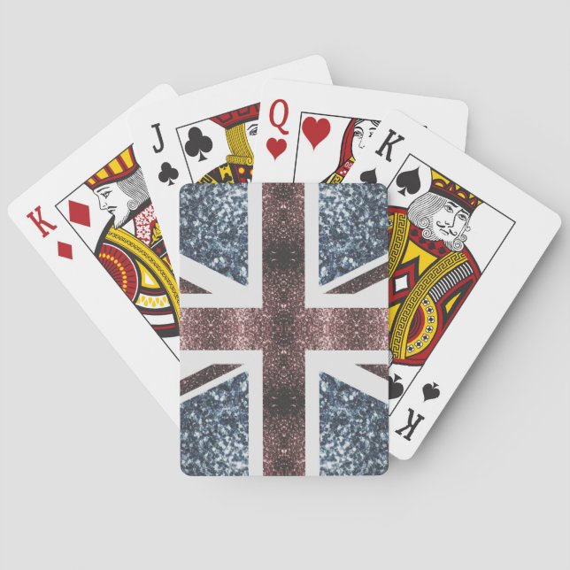 Rustic UK flag red blue sparkles glitters Playing Cards (Back)