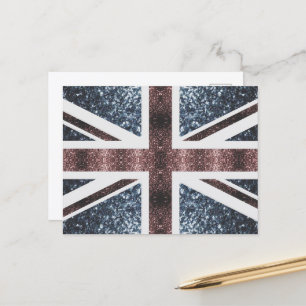 Rustic UK flag red blue sparkles glitters Postcard