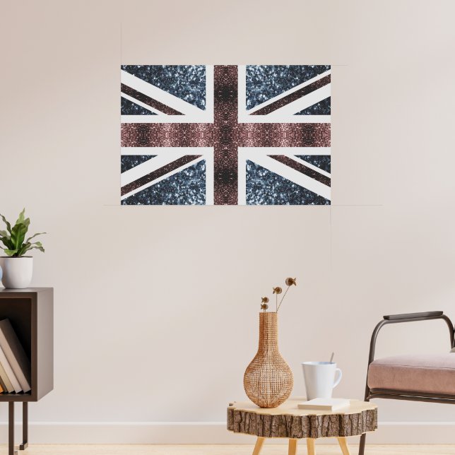 Rustic UK flag red blue sparkles glitters Poster (Living Room 3)