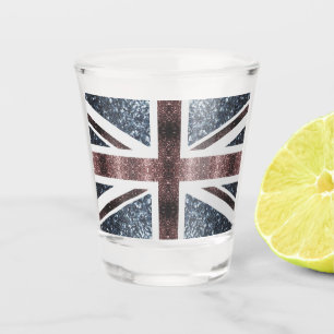 Rustic UK flag red blue sparkles glitters Shot Glass