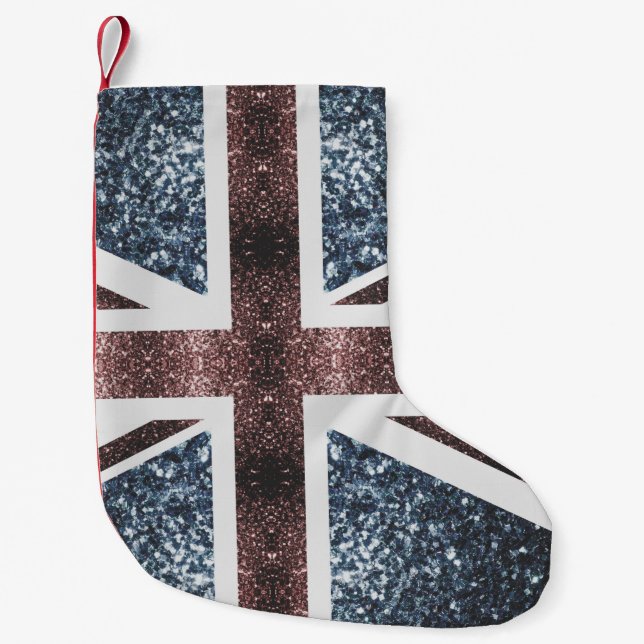Rustic UK flag red blue sparkles glitters Small Christmas Stocking (Front)