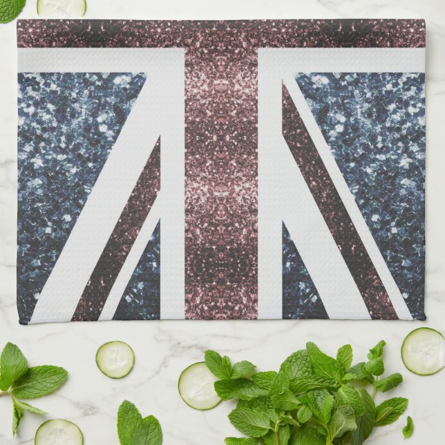 Rustic UK flag red blue sparkles glitters Tea Towel (Folded)