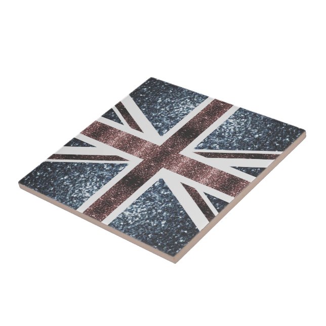 Rustic UK flag red blue sparkles glitters Tile (Side)