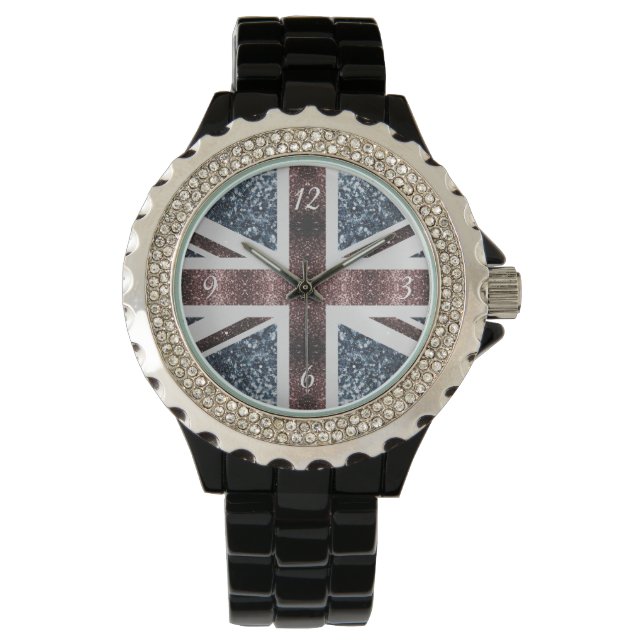 Rustic UK flag red blue sparkles glitters Watch (Front)