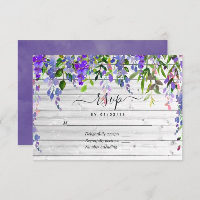 Rustic Ultra Violet Watercolor Floral RSVP Card (Front/Back)