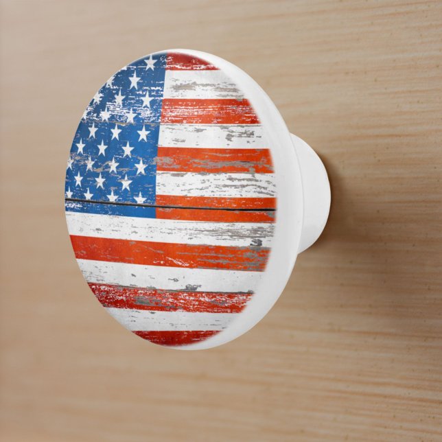 Rustic United States American Patriotic USA Flag Ceramic Knob (Rustic United States American Patriotic USA Flag Ceramic Knob)