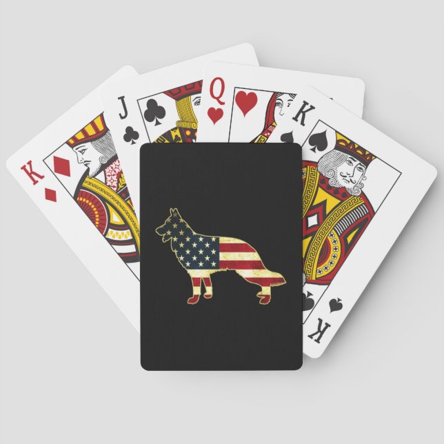 Rustic Us Flag German Shepherd Playing Cards (Back)