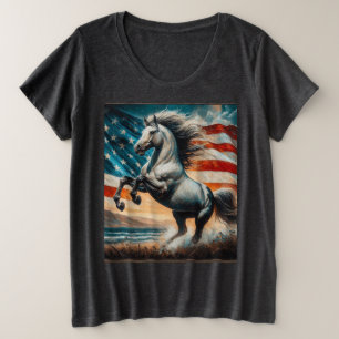 Rustic, USA white stallion Plus Size T-Shirt