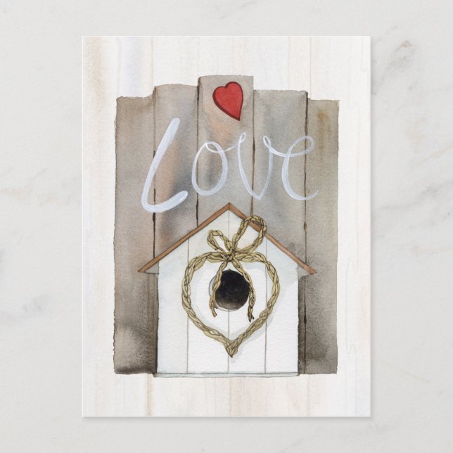 Rustic Valentine Birdhouse Postcard (Front)