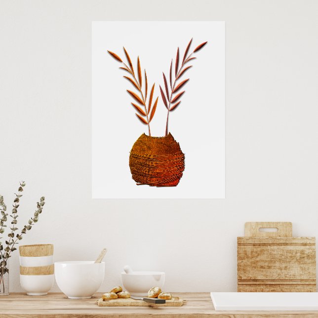 Rustic Vase Copper Look Boho Branches Poster (Kitchen)