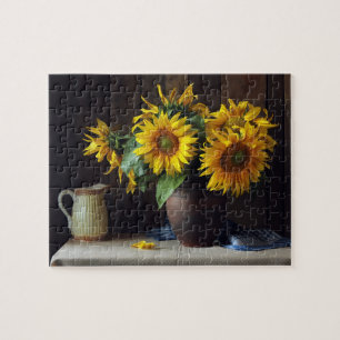 Rustic Vase of Sunflowers   Floral Jigsaw Puzzle