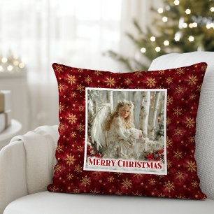Rustic Victorian Angel Red Gold Holiday Christmas Cushion
