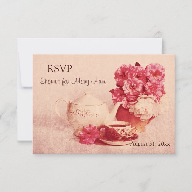 Rustic victorian tea party RSVP card (Front)