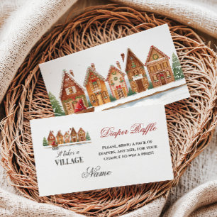 Rustic Village Houses Winter Baby Shower Diaper Enclosure Card