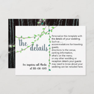 Rustic Vine & Lights Wedding Details Card