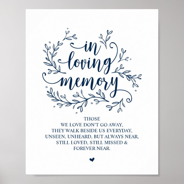 Rustic Vines, Navy Blue, In Loving Memory Poster (Front)