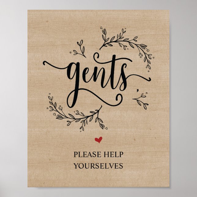 Rustic Vines Wedding bathroom - gents sign (Front)