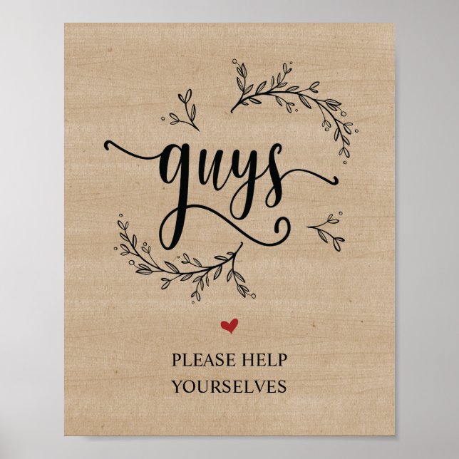 Rustic Vines Wedding bathroom - guys sign (Front)