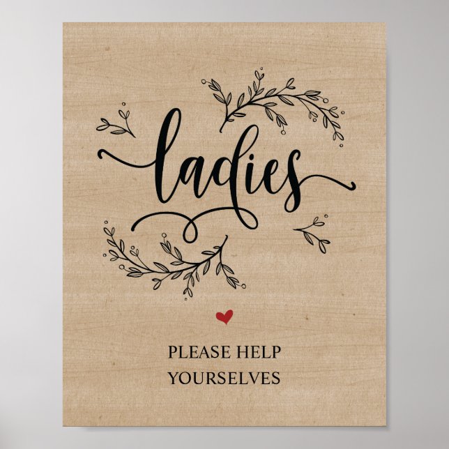 Rustic Vines Wedding bathroom - ladies sign (Front)