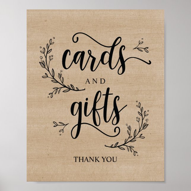 Rustic Vines Wedding Cards and Gifts Sign Poster (Front)