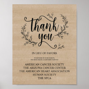 Rustic Vines Wedding donation or contribution sign