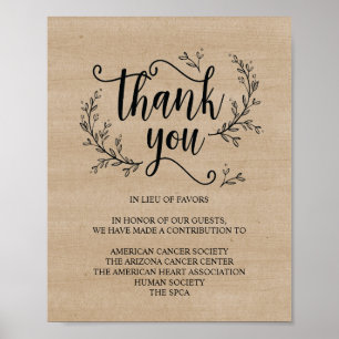 Rustic Vines Wedding donation or contribution sign
