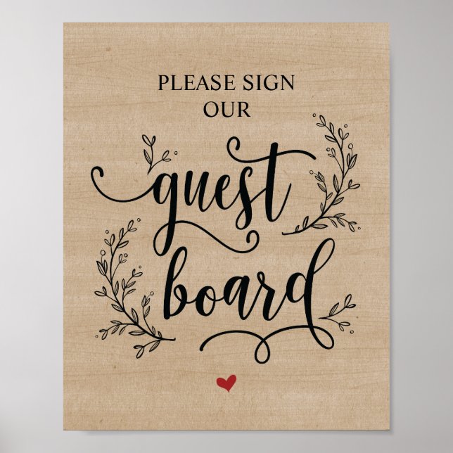 Rustic Vines Wedding Guest Board sign (Front)