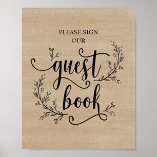 Rustic Vines Wedding Guest Book sign poster