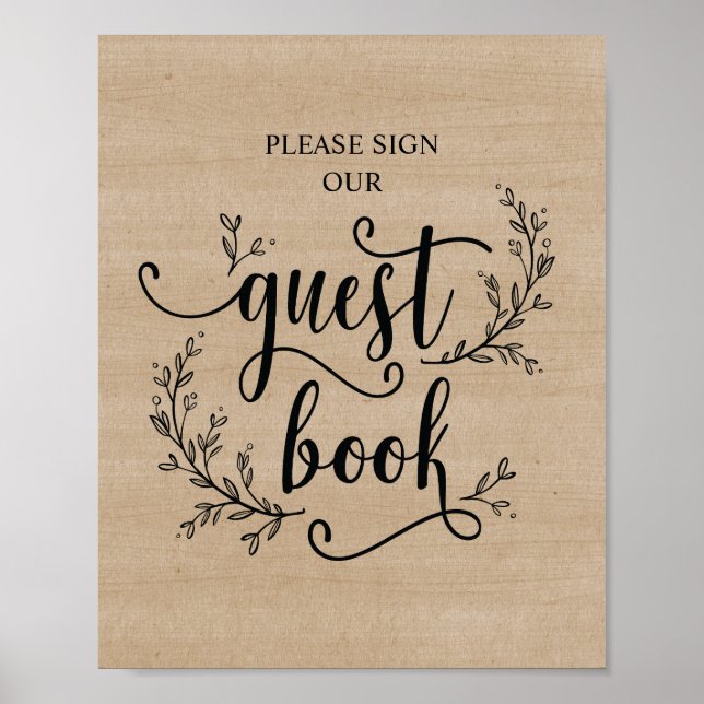 Rustic Vines Wedding Guest Book sign poster (Front)