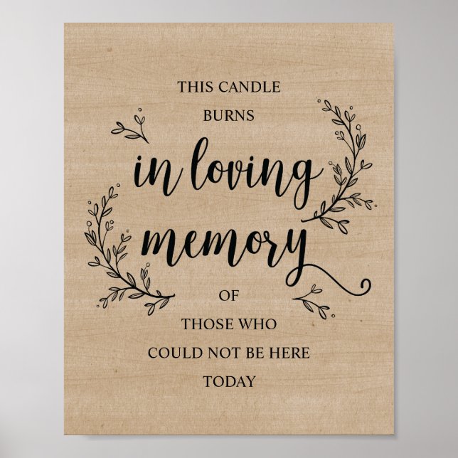 Rustic Vines Wedding Memorial (CANDLE) sign (Front)