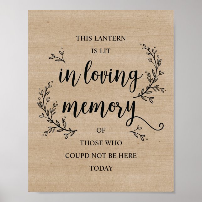 Rustic Vines Wedding Memorial (lantern) sign (Front)