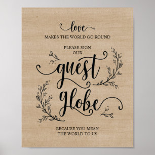 Rustic Vines Wedding Sign Our Guest Globe Sign