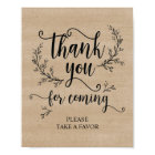 Rustic Vines Wedding Thank you Take favour sign