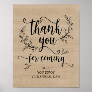 Rustic Vines Wedding Thank you Take sign