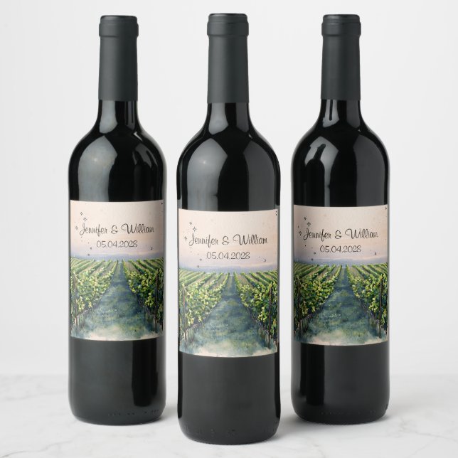 Rustic Vineyard Destination Italy Wedding   Wine Label (Bottles)