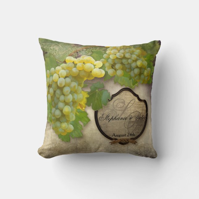 Rustic Vineyard Grapes Art Wine Label Home Decor Cushion (Front)
