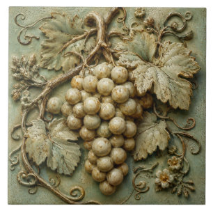 Rustic Vineyard Grapes Botanical Faux Relief Tile